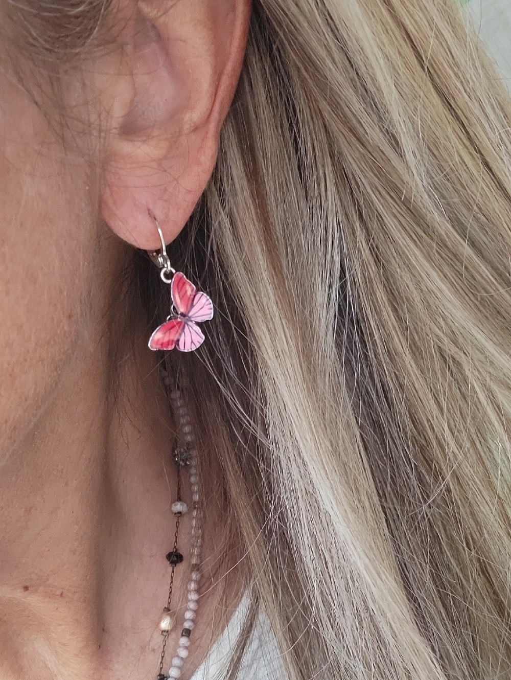Pink & Red Butterfly Drop Earrings - Women Jewelry